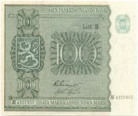 100 Markkaa 1945 Litt.B AV4307857 kl.9